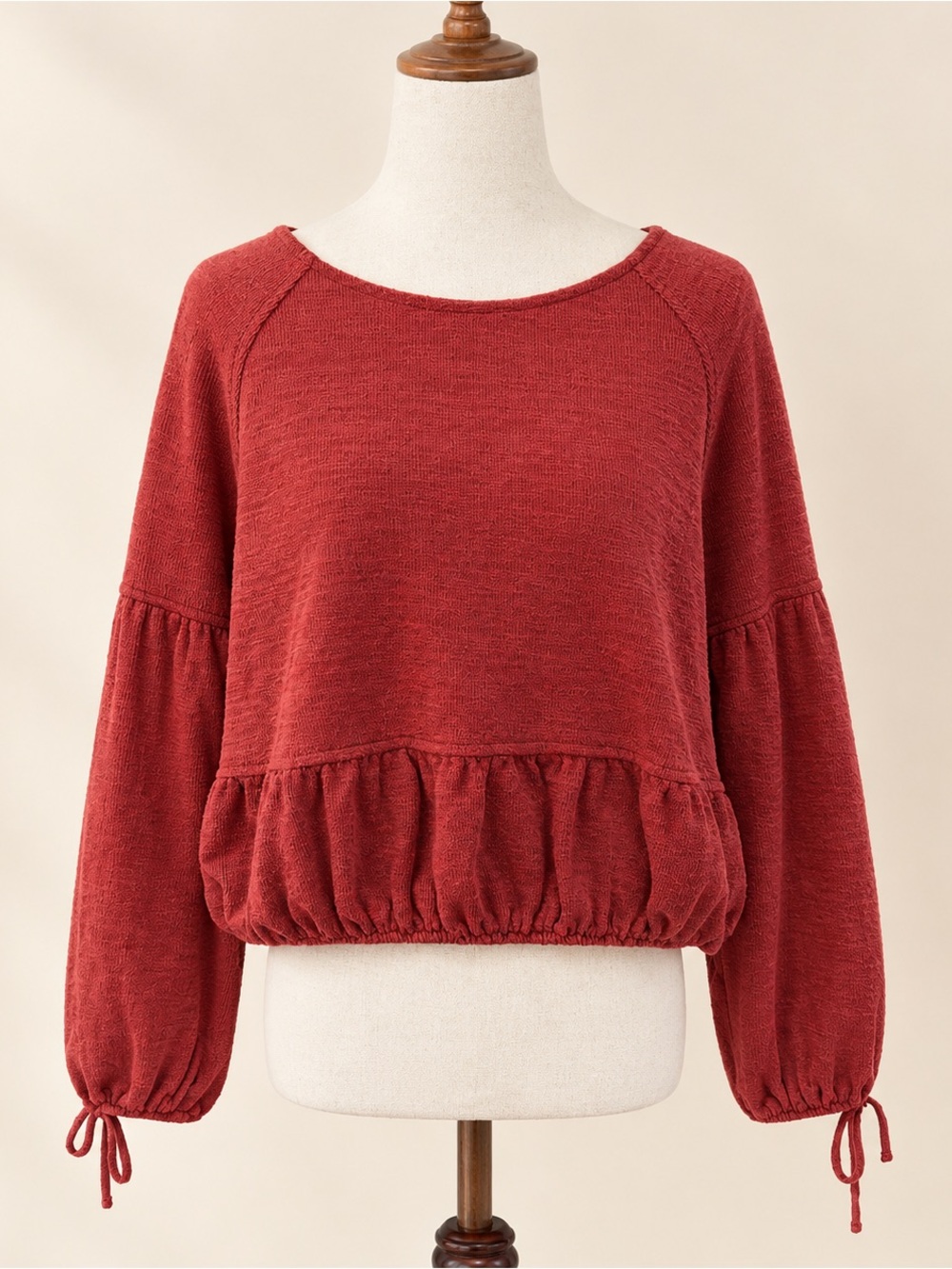 aerie rust red peplum pullover sweatshirt